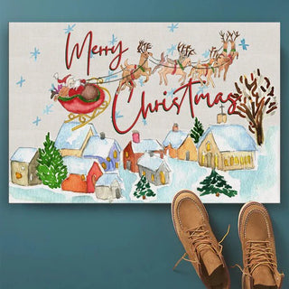 Santa's On His Way Vinyl Floor Mat - Annie Jack TX