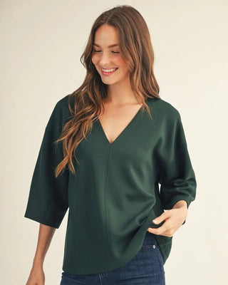 Soft V Neck 3/4 Sleeve Top - Annie Jack TX