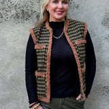 Houndstooth Vest w/Fur trim - Annie Jack TX