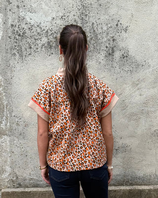 Leopard print split neck blouse by VOY - Annie Jack TX