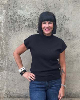 Black Mock Neck Short Sleeve Sweater - Annie Jack TX