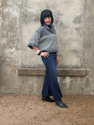 Charcoal Striped Collared Polo Sweater - Annie Jack TX