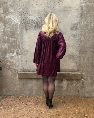Plum Velvet Ruffle Neck Long Sleeve Babydoll Dress - Annie Jack TX