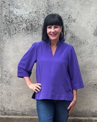 Ruffle Neck Crinkle Blouse in Multiple Colors - Annie Jack TX
