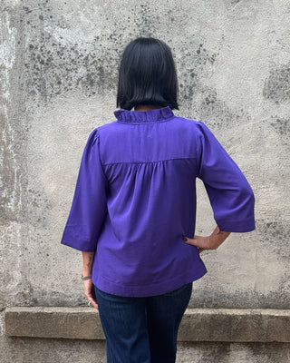 Ruffle Neck Crinkle Blouse in Multiple Colors - Annie Jack TX