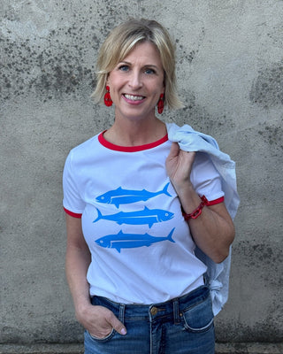 The Coastal Blue Sardines Ringer Tee - Annie Jack TX