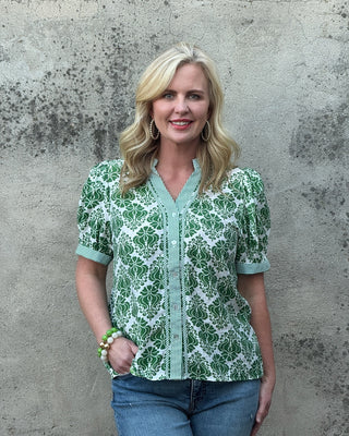 Jodifl  kelly green damask top
