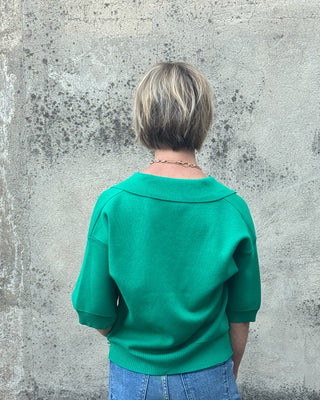 V Neck Collared Sweater with Front Stripe - Annie Jack TX