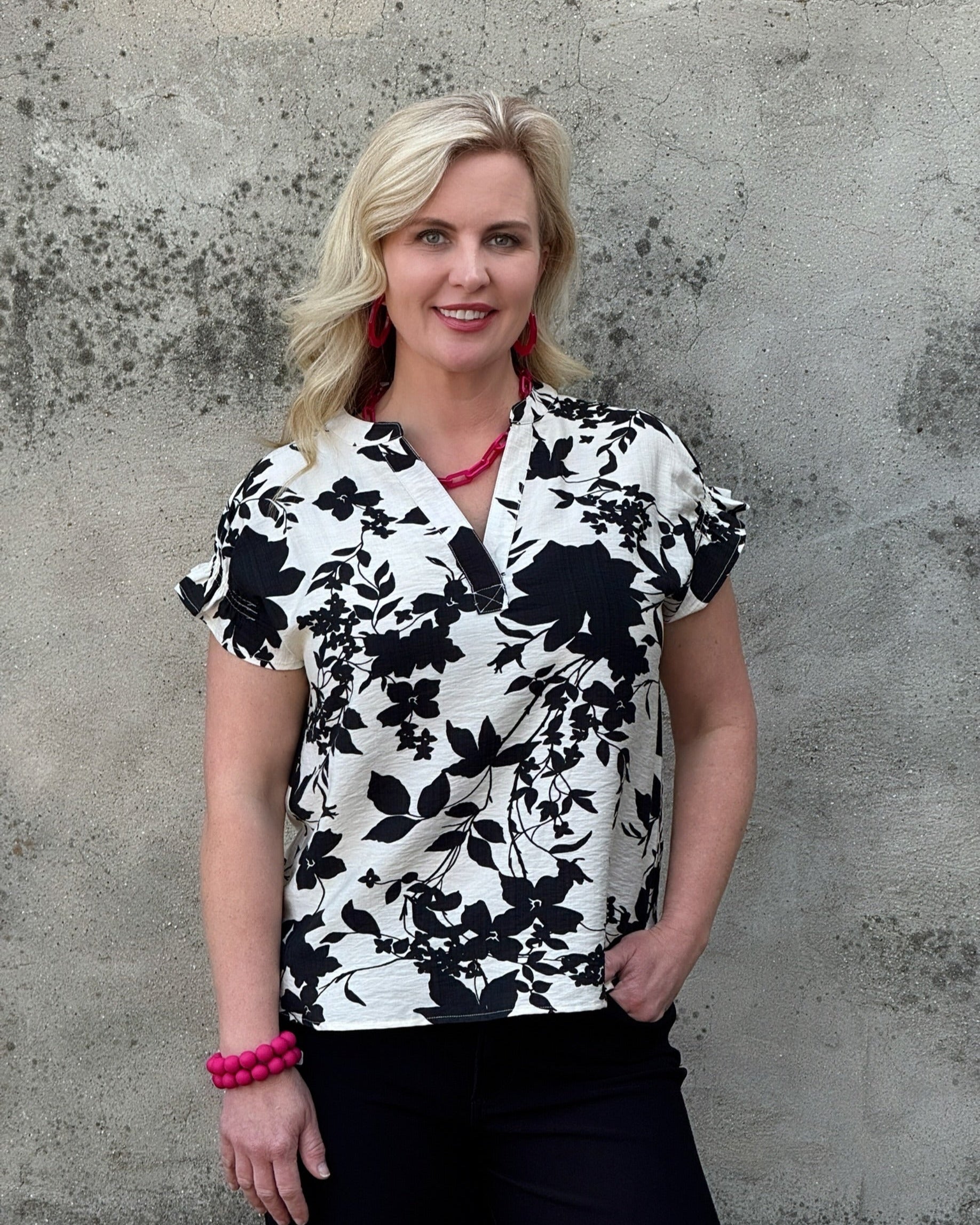 China Collar Print Top - Annie Jack TX