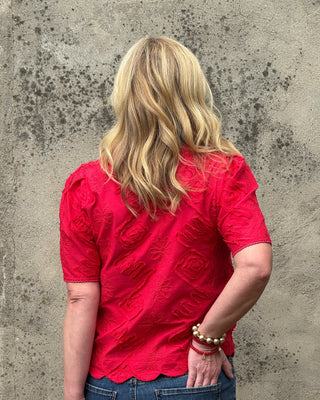 Ruby Floral Embroidered Scallop Top - Annie Jack TX