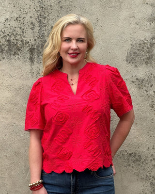 Ruby Floral Embroidered Scallop Top - Annie Jack TX