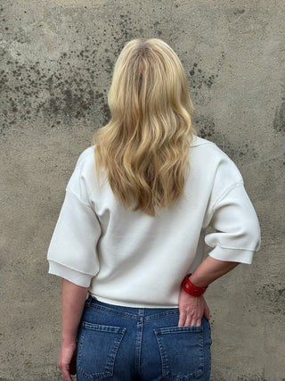 V Neck Collared Sweater with Front Stripe - Annie Jack TX