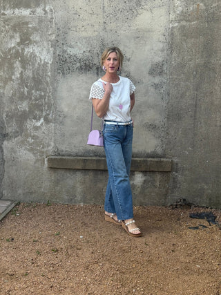 White Scalloped Lace Sleeve Cotton Tee - Annie Jack TX