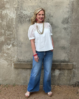 Clara Ruffle Mesh White Top - Annie Jack TX