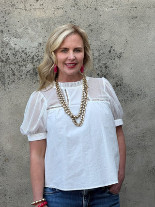 Clara Ruffle Mesh White Top - Annie Jack TX