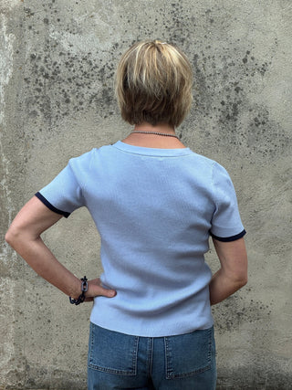 Chambray Ribbed Button - Up Sweater - Annie Jack TX