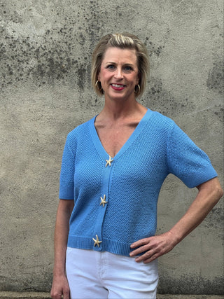 Textured StarFish Button Down Sweater - Annie Jack TX