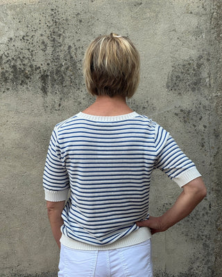 Classic Striped Short Sleeve Cotton Sweater - Annie Jack TX