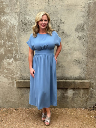 Short Sleeve Banded Waistline Midi Dress - Annie Jack TX