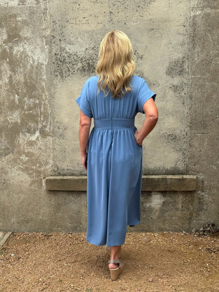 Short Sleeve Banded Waistline Midi Dress - Annie Jack TX