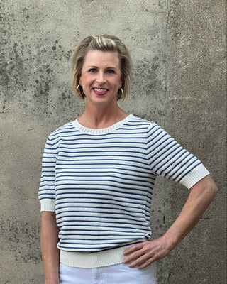 Classic Striped Short Sleeve Cotton Sweater - Annie Jack TX