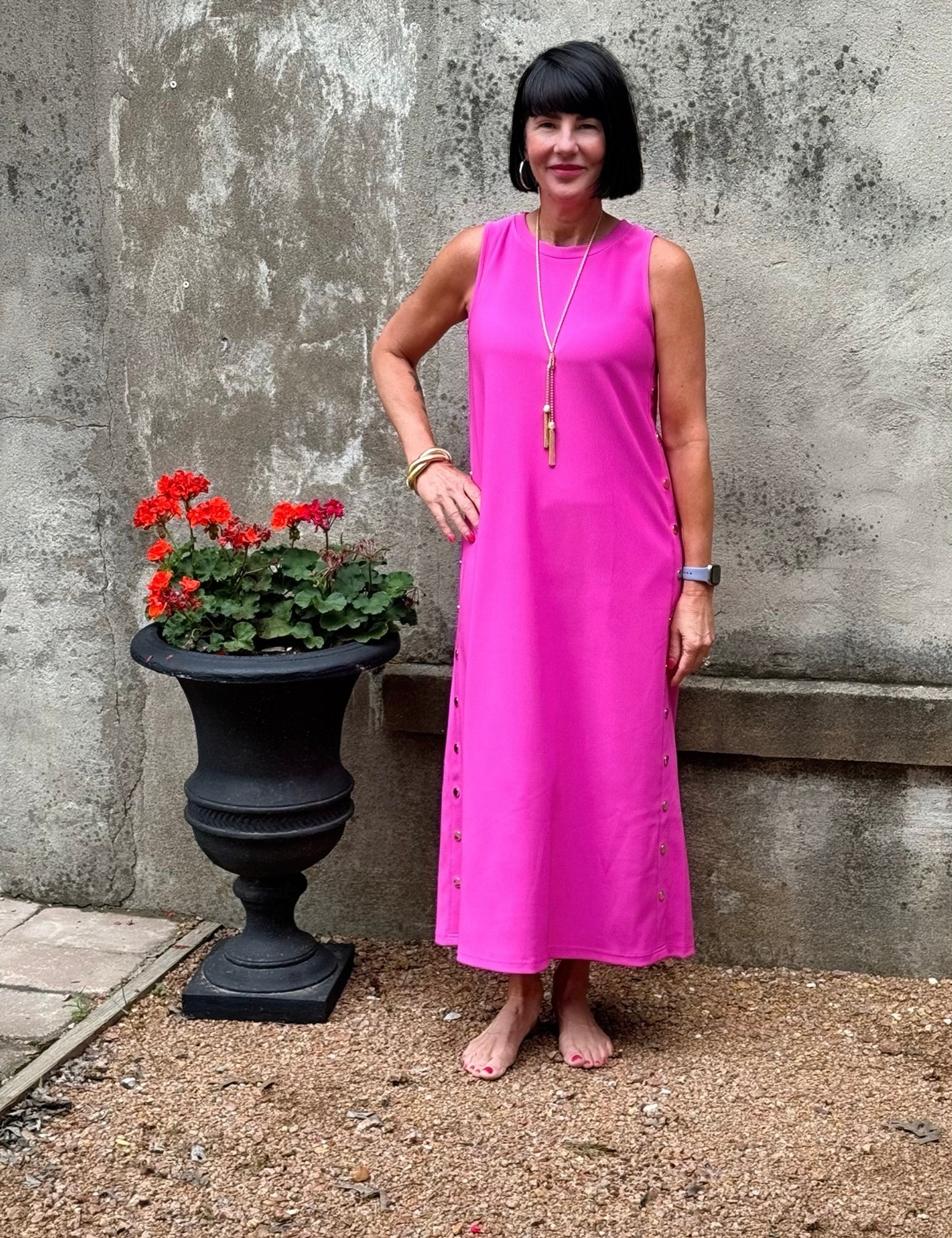 Sleeveless Summer Dress with Button Detail - Annie Jack TX