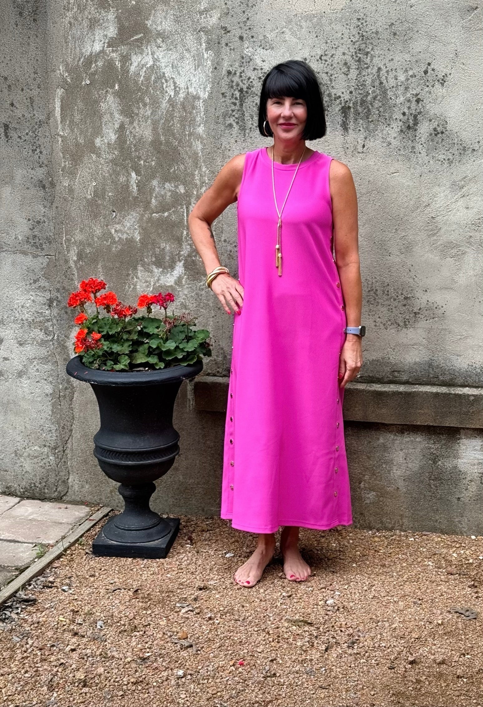 Sleeveless Summer Dress with Button Detail - Annie Jack TX