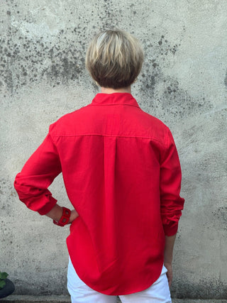 Bold Crimson Tencel - Linen Button Down Shirt - Annie Jack TX