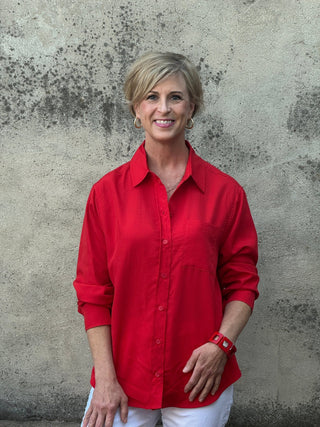 Bold Crimson Tencel - Linen Button Down Shirt - Annie Jack TX