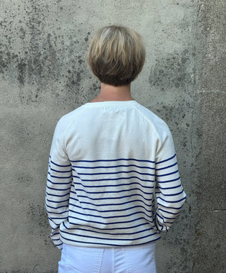 Marina Striped Lightweight Henley Sweater – Coastal White & Blue - Annie Jack TX