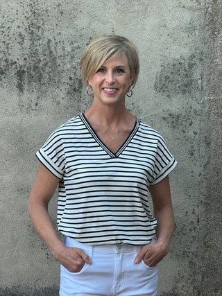 Black & White Varisty Tee - Annie Jack TX