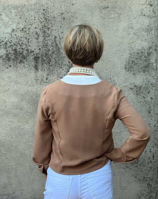 Pleated V Neck Button Down Blouse - Annie Jack TX