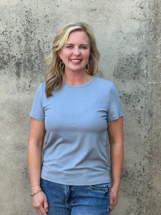 Butter - Soft Round Neck Tee in Dusty Blue - Annie Jack TX