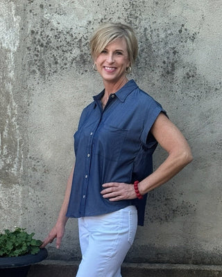 Everyday Breezy Denim Short Sleeve Button Down - Annie Jack TX
