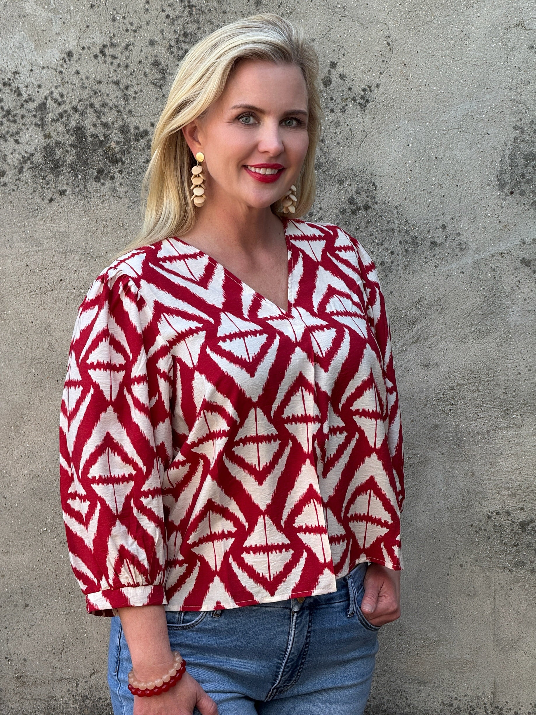 Bold Print V Neck Top - Annie Jack TX