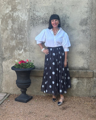 Polka Dot Elastic Waist Midi Skirt - Annie Jack TX