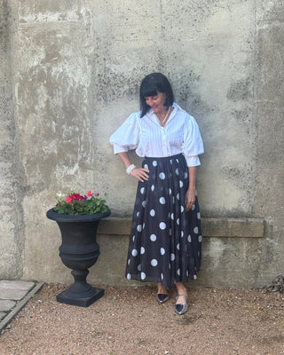 Polka Dot Elastic Waist Midi Skirt - Annie Jack TX