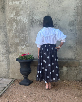 Polka Dot Elastic Waist Midi Skirt - Annie Jack TX