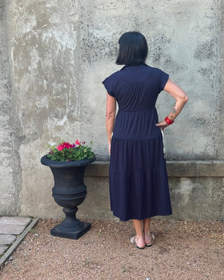 Knit Contrast Tie Zipper Front Dress - Annie Jack TX