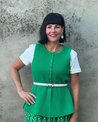 Kelly Green Ribbed Peplum Button - Front Vest - Annie Jack TX