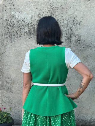 Kelly Green Ribbed Peplum Button - Front Vest - Annie Jack TX