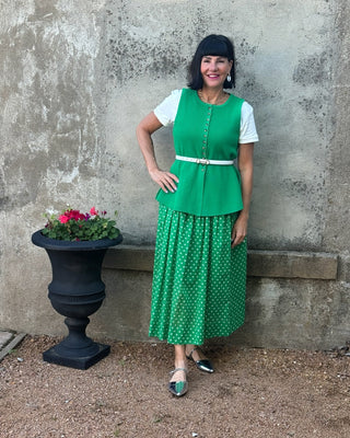 Green & White Polka Dot Cotton Midi Skirt - Annie Jack TX