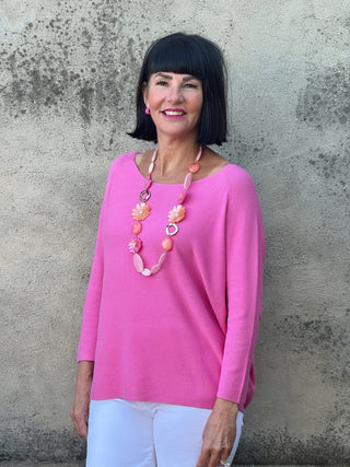 Peony Pink Lightweight 3/4 Sleeve Knit - Annie Jack TX