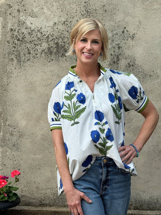Floral Print Half Zip Top - Annie Jack TX