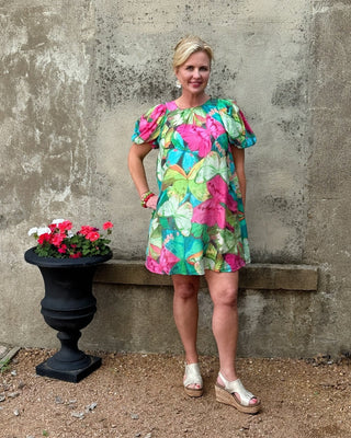 Tropical Butterfly Print A - Line Dress - Annie Jack TX