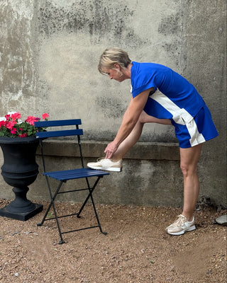 Royal Blue Collared 3/4 Zip Athleisure Short Set - Annie Jack TX