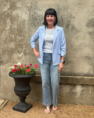 Chambray Linen Blazer - Annie Jack TX