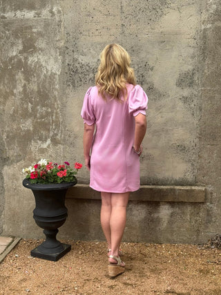 Rosy Mauve Puff Sleeve Zip Front Dress - Annie Jack TX