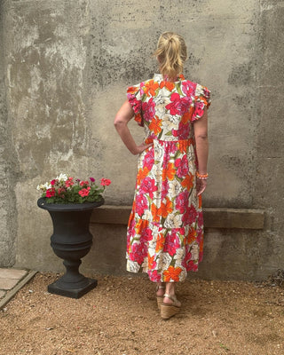 Bright Floral Tiered Flutter Sleeve Dress - Annie Jack TX