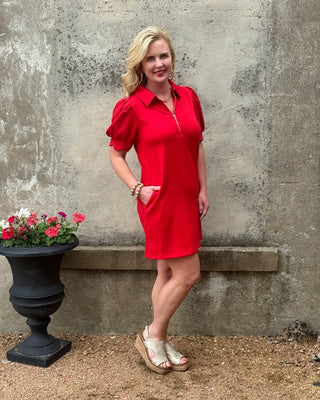 Puff Sleeve Solid Dress - Annie Jack TX